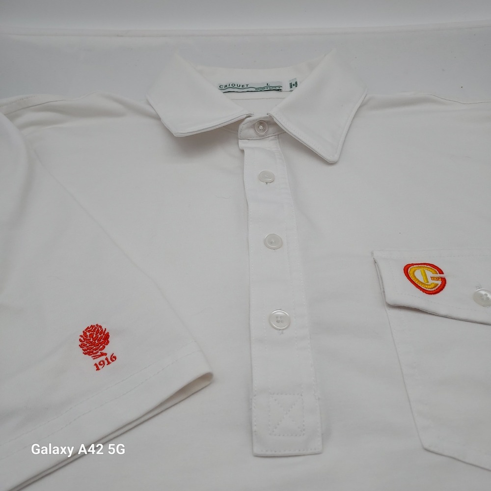 Criquet Mens Players‎ Shirt White Pima Cotton Blend Polo Golf Shirt Large L